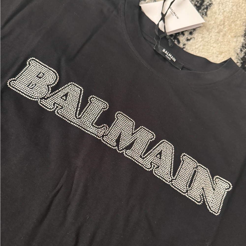 Balmain Black Tee with Silver Logo